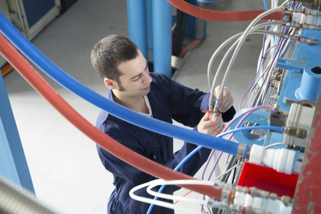 Technician in a factory building